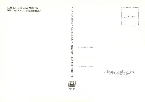 AK / Ansichtskarte Moelln_Lauenburg Muehlenteich mit St Nicolaikirche Moelln_Lauenburg