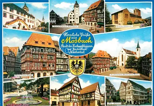 AK / Ansichtskarte Mosbach_Baden Rathaus Marktplatz Brunnen Caecilienkirche Palmsches Haus Hauptstrasse Am Markt Mosbach_Baden