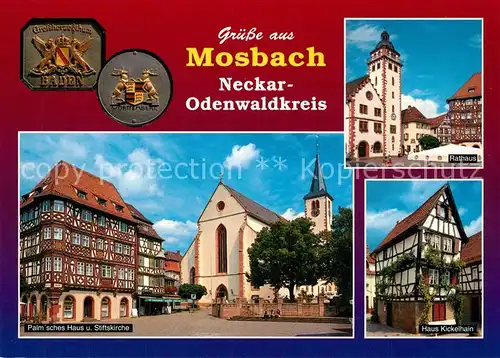 AK / Ansichtskarte Mosbach_Baden Palmsches Haus Stiftskirche Rathaus Haus Kickelhain Mosbach_Baden