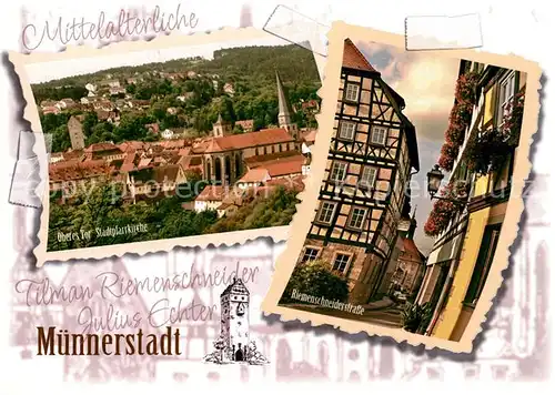 AK / Ansichtskarte Muennerstadt Oberes Tor Stadtpfarrkirche Riemenschneiderstrasse Muennerstadt