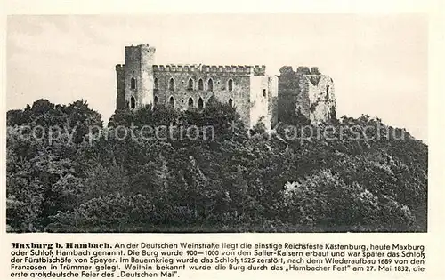 AK / Ansichtskarte Hambach_Heppenheim Burgruine Maxburg Franckh Chronik Karte Hambach Heppenheim