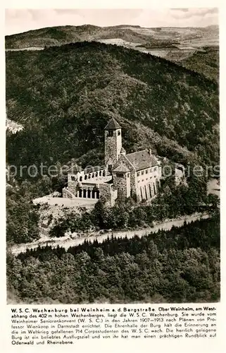 AK / Ansichtskarte Weinheim_Bergstrasse WSC Wachenburg Fliegeraufnahme Franckh Chronik Karte Weinheim_Bergstrasse
