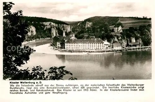 AK / Ansichtskarte Weltenburg_Kelheim Blick ueber die Donau zum Kloster Franckh Chronik Karte Weltenburg Kelheim