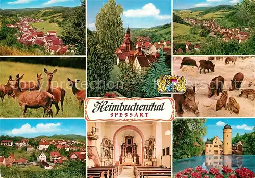 AK / Ansichtskarte Heimbuchenthal Gesamtansicht Kirche Innenansicht Schloss Wild Rehe Wildschweine Heimbuchenthal