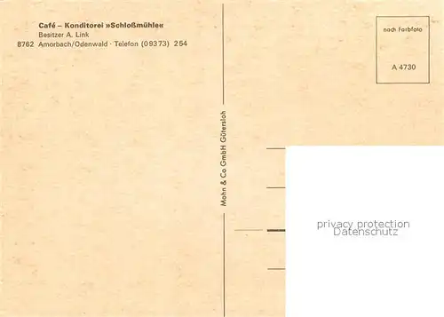 AK / Ansichtskarte Amorbach_Miltenberg Cafe Konditorei Schlossmuehle 
