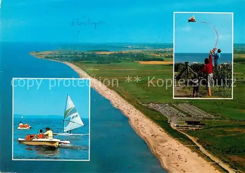 AK / Ansichtskarte Kappeln_Schlei Weidefelder Strand Motorboot Windsurfen Drachenfliegen Fliegeraufnahme Kappeln_Schlei