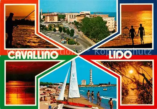 AK / Ansichtskarte Cavallino_Venezia Teilansicht Strand Leuchtturm Angler Spaziergang am Strand Sonnenuntergang am Meer Cavallino Venezia
