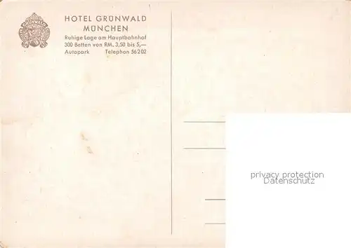 AK / Ansichtskarte Muenchen Hotel Gruenwald Kuenstlerkarte Muenchen