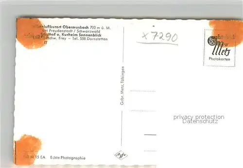 AK / Ansichtskarte Obermusbach_Freudenstadt Gasthof Kurheim Sonnenblick Obermusbach_Freudenstadt