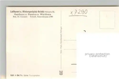 AK / Ansichtskarte Kniebis_Freudenstadt Gasthaus Pension zum Waldhorn Kniebis_Freudenstadt