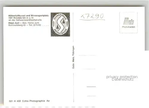 AK / Ansichtskarte Kniebis_Freudenstadt Haus Junt Kniebis_Freudenstadt