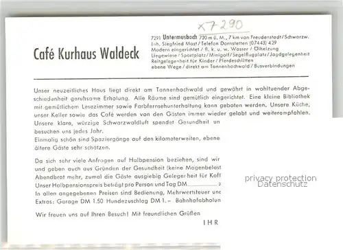 AK / Ansichtskarte Untermusbach_Freudenstadt Cafe Kurhaus Waldeck Untermusbach_Freudenstadt