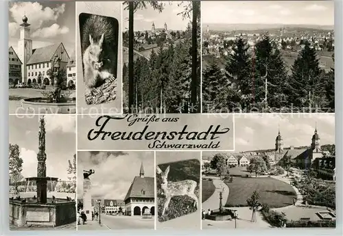 AK / Ansichtskarte Freudenstadt Rathaus Panorama Neptunbrunnen Park Marktplatz Freudenstadt