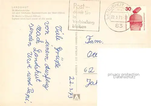 AK / Ansichtskarte Landshut_Isar St. Martinskirche Backsteinturm  Landshut Isar