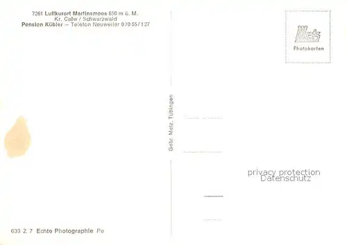 AK / Ansichtskarte Martinsmoos Pension Kuebler Martinsmoos