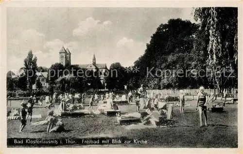 AK / Ansichtskarte Bad_Klosterlausnitz Freibad Kirche Bad_Klosterlausnitz