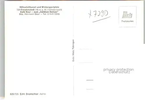 AK / Ansichtskarte Freudenstadt Cafe Baur Zum Gueldnen Barben Kurort im Schwarzwald Bromsilber Freudenstadt