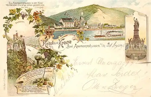 AK / Ansichtskarte Bad_Assmannshausen_Rhein Hotel zur Krone  Bad_Assmannshausen_Rhein