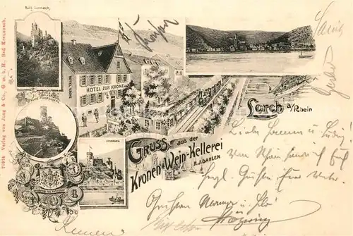AK / Ansichtskarte Lorch_Rheingau Hotel zur Krone Burg Sonneck Lorch Rheingau