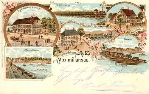 AK / Ansichtskarte Maximiliansau Schiffsbruecke Restauration Anker Gasthaus grossen Schoppen Maximiliansau