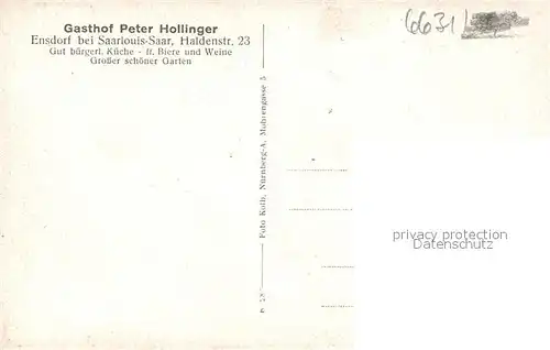 AK / Ansichtskarte Ensdorf_Saar Gasthof Peter Hollinger Ensdorf Saar