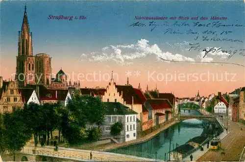 AK / Ansichtskarte Strasbourg_Alsace Nikolausstaden M?nster Strassenbahn Strasbourg Alsace