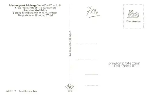 AK / Ansichtskarte Schoenegruend Pension Waldblick Landschaftspanorama Schwarzwald Bromsilber Schoenegruend