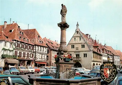 AK / Ansichtskarte Obernai_Bas_Rhin Place du Marche Fontaine Sainte Odile Halle aux Bles Marktplatz Brunnen ehemalige Kornhalle Wappen Obernai_Bas_Rhin