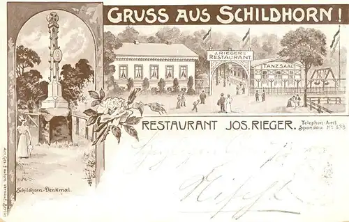 AK / Ansichtskarte Schildhorn_Berlin Restaurant Jos. Rieger Schildhorn Denkmal Schildhorn Berlin