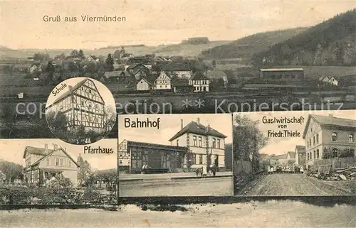AK / Ansichtskarte Viermuenden Bahnhof Pfarrhaus Schule Gastwirtschaft von Friedr. Thiele Viermuenden