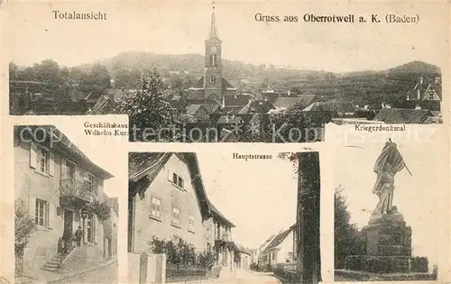 AK / Ansichtskarte Oberrotweil Kriegerdenkmal Hauptstrasse Geschaeftshaus Wilhelm Kurz Oberrotweil