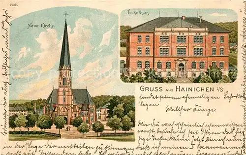 AK / Ansichtskarte Hainichen_Sachsen Technikum Neue Kirche Hainichen Sachsen