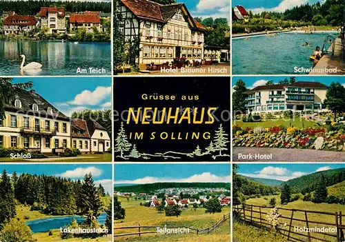 AK / Ansichtskarte Neuhaus_Solling Hotel Brauner Hirsch Schloss Park Hotel Freibad Lakenhausteich  Neuhaus Solling