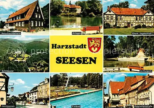 AK / Ansichtskarte Seesen_Harz Naturfreundehaus Jagdschloss Petersilienstrasse Freibad Jacobsonstrasse Seesen Harz
