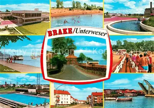 AK / Ansichtskarte Brake_Unterweser STrand Aussenkanal Freibad Ziehbruecke Brake Unterweser