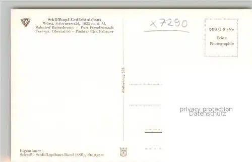 AK / Ansichtskarte Baiersbronn_Schwarzwald Schliffkopf Gedaechtnishaus Baiersbronn Schwarzwald