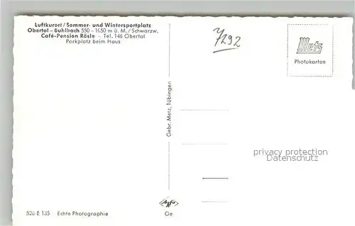 AK / Ansichtskarte Buhlbach_Obertal Cafe Pension Roesle Buhlbach Obertal