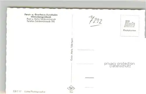 AK / Ansichtskarte Hinterlangenbach_Baiersbronn Forst und Gasthaus Auerhahn Hinterlangenbach
