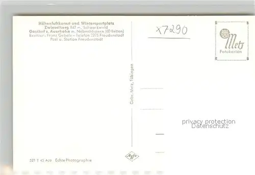 AK / Ansichtskarte Zwieselberg_Freudenstadt Gasthof zum Auerhahn Zwieselberg_Freudenstadt
