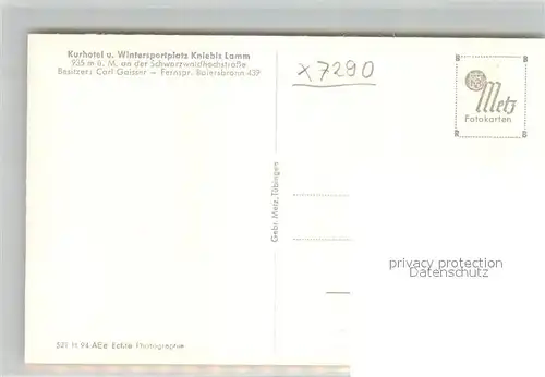 AK / Ansichtskarte Kniebis_Freudenstadt Kurhotel Kniebis Lamm Kniebis_Freudenstadt