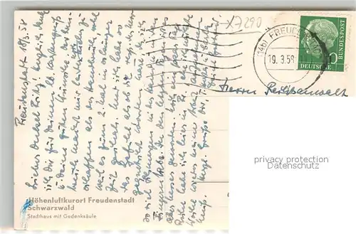 AK / Ansichtskarte Freudenstadt Stadthaus mit Gedenksaeule Freudenstadt