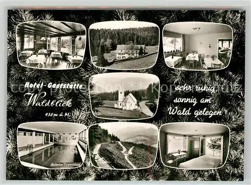 AK / Ansichtskarte Kniebis_Freudenstadt Hotel Pension Waldblick Zimmer Hallenbad Panorama Schwarzwaldkirchlein Kniebis_Freudenstadt
