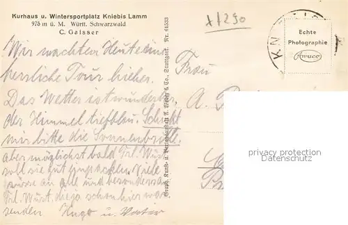 AK / Ansichtskarte Lamm_Kniebis Kurhaus Kniebis im Schwarzwald Lamm Kniebis