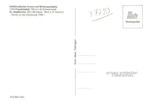 AK / Ansichtskarte Freudenstadt Ev Stadtkirche Blick auf den Taufstein Orgel Reliefs Kirche vor Zerstoerung 1945 Repro Freudenstadt