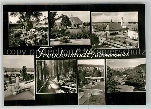 AK / Ansichtskarte Freudenstadt Teilansichten Kurort im Schwarzwald Marktplatz Stadthaus Kirche Kurhaus Restaurant Terrasse Waldpartie Minigolf Landschaftspanorama Freudenstadt