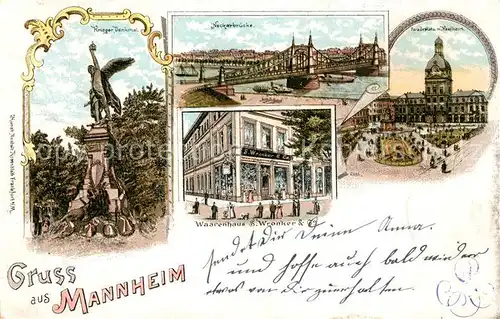 AK / Ansichtskarte Mannheim Kriegerdenkmal Waarenhaus S. Wronker Pfarrkirche Mannheim