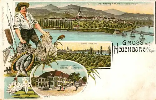 AK / Ansichtskarte Neuenburg_Rhein Gasthaus Krone Eisenbahnbruecke Neuenburg Rhein