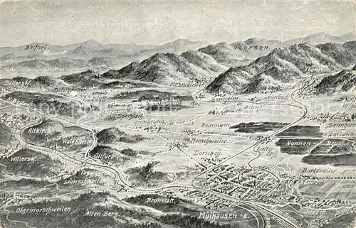 AK / Ansichtskarte Muelhausen_Elsass Panoramakarte mit Umgebung Muelhausen Elsass