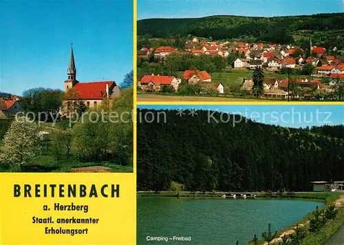 AK / Ansichtskarte Breitenbrunn_Erzgebirge am Herzberg Camping Freibad Burg Breitenbrunn Erzgebirge