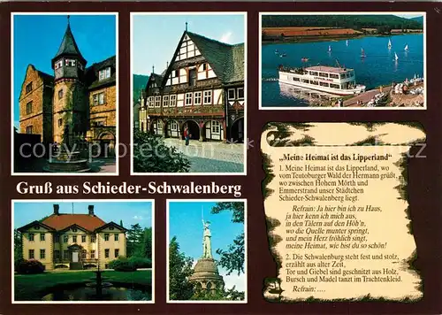 AK / Ansichtskarte Schieder Schwalenberg Fachwerk Schloss Kurpark Emmerstausee Schieder Schwalenberg